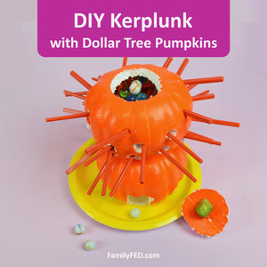 How to Make a DIY Kerplunk Marble Game with Dollar Tree Pumpkins for an Easy Halloween Party Game!