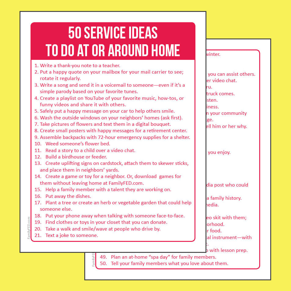 50 Service Ideas to Do at or around Home during the Coronavirus quarantine