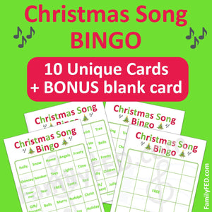 Christmas Song Bingo with 10 Printable Cards