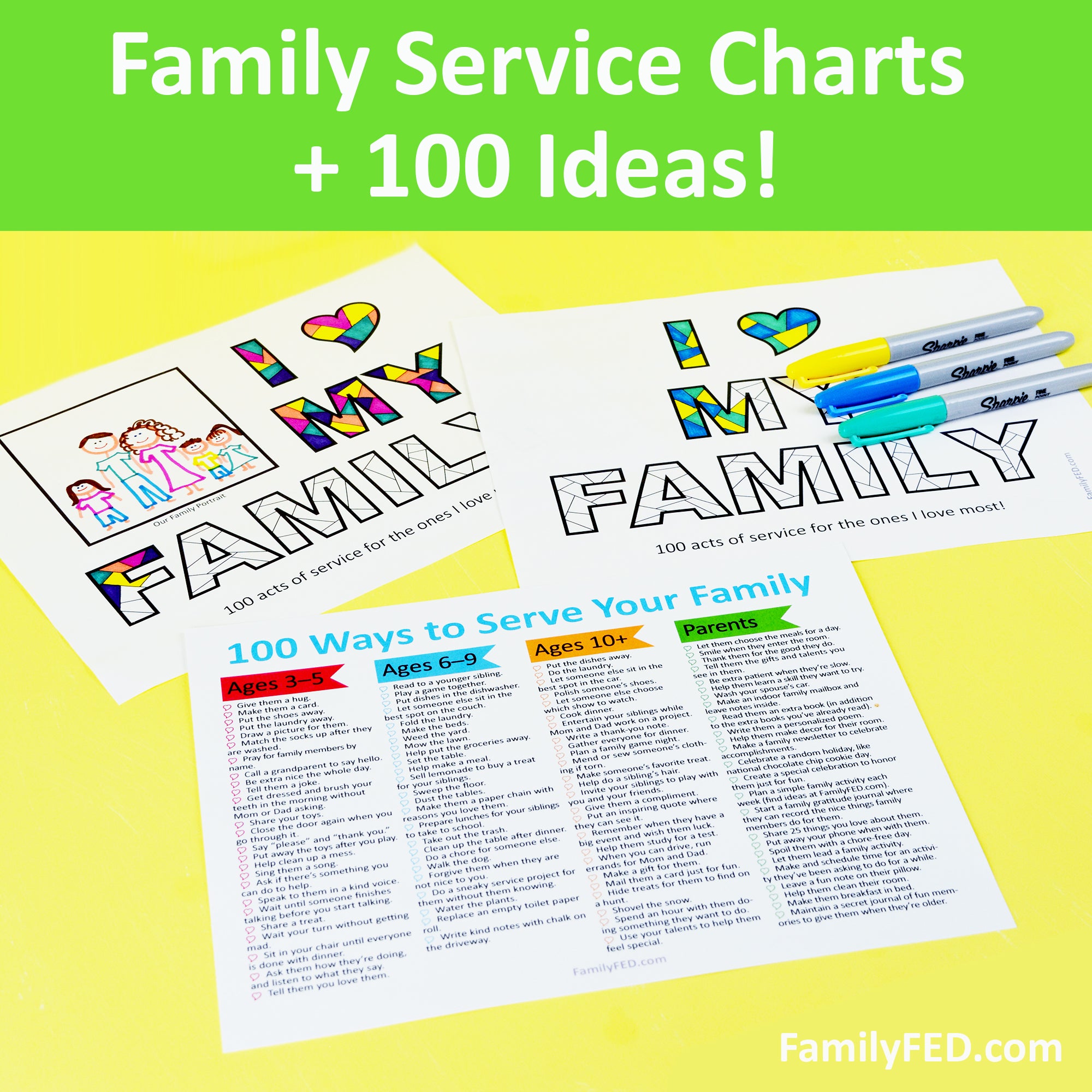 Family Service Charts, plus a List of 100 Family Service Ideas for